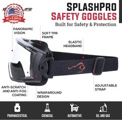 BISON LIFE SplashPro, Safety Goggles Over Glasses, ANSI Z87.1 Anti-Fog Safety Go
