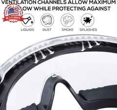 BISON LIFE SplashPro, Safety Goggles Over Glasses, ANSI Z87.1 Anti-Fog Safety Go