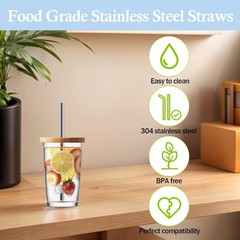 8 Inch Stainless Steel Straws Replacement for 8 inch 6pcs straight, Silver