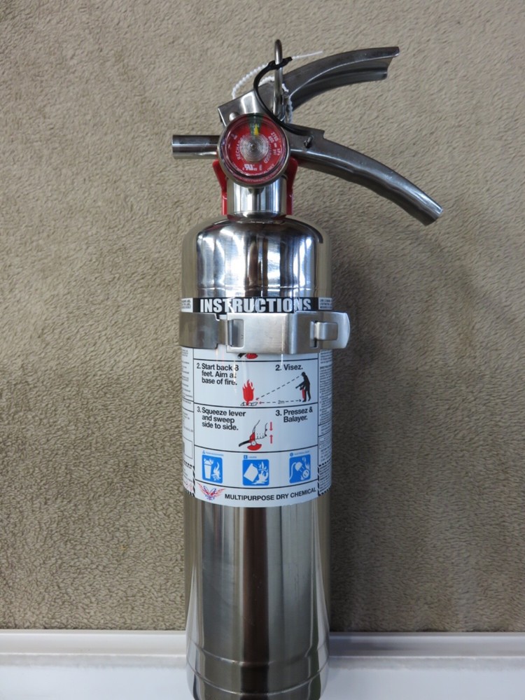 🧯NEW 2025-2.5 lb CHROME/STAINLESS STEEL ABC FIRE EXTINGUISHER W/VEHICLE BRACKET
