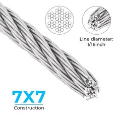 1/16 inch Stainless Steel Wire Cable,100FT,Aircraft Cable Wire Rope Marine Grade