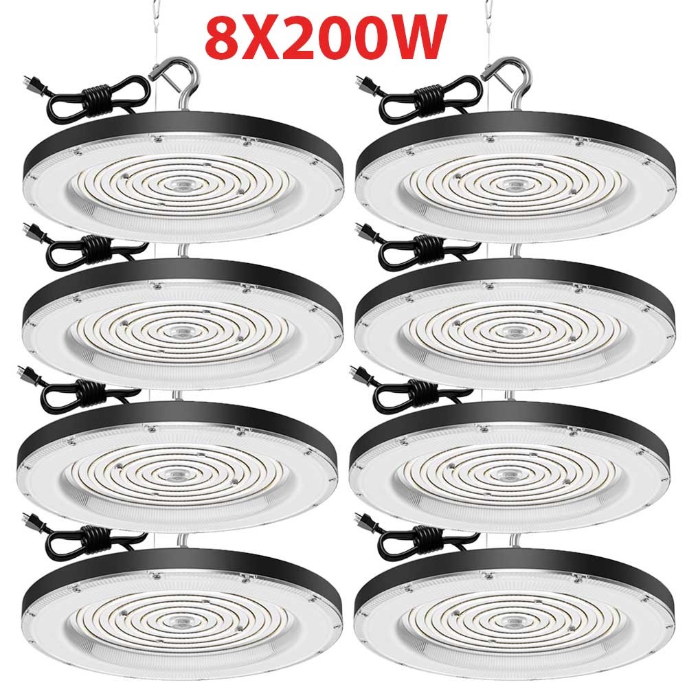 8 Pack 200W UFO LED High Bay Light Shop Industrial Commercial Factory Warehouse