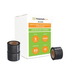 Color Narrow Banding Stretch Wrap Black – 5″ x 1000′ x 63 Ga – 12 Rolls