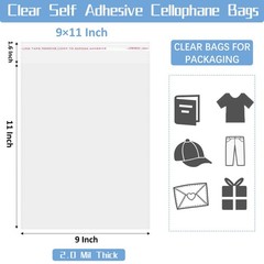 9X11 Inch Self-Sealing Clear Plastic Shipping Bags for Clothes, 100 Pack OPP Pol