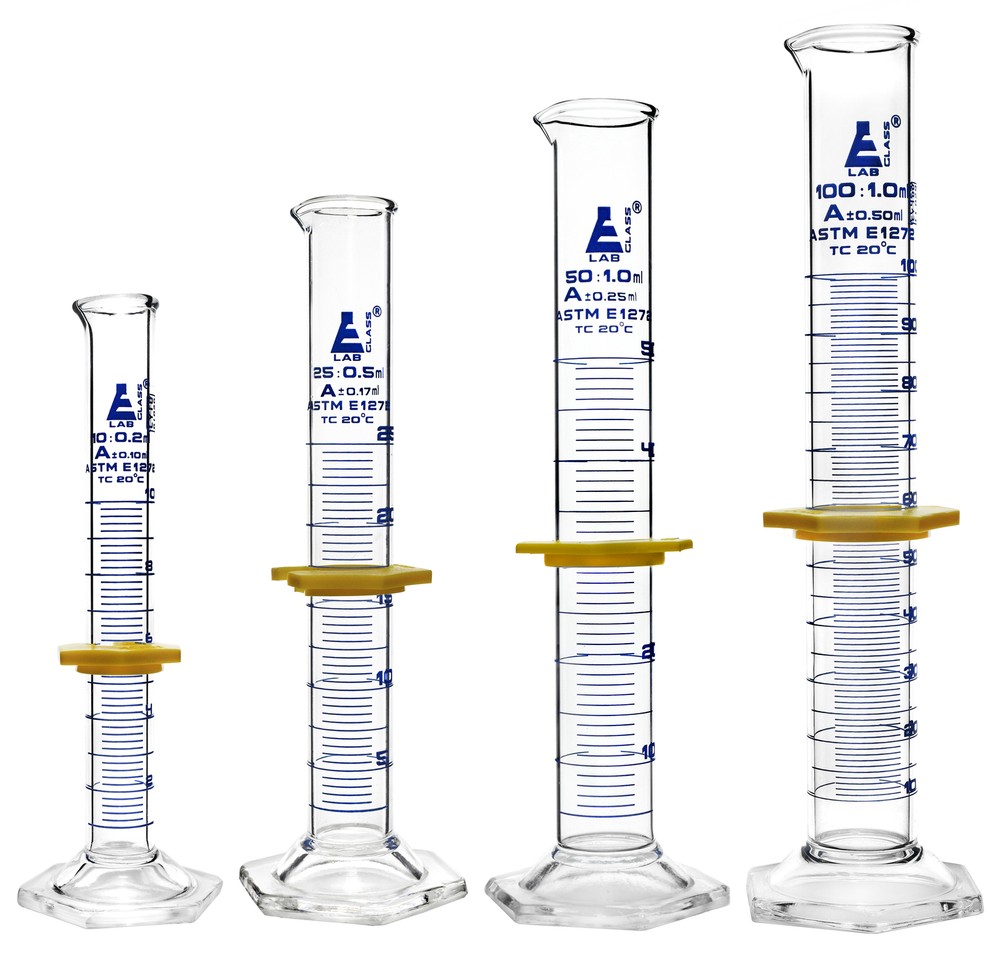 Eisco 4 Pc Cylinder Set, ASTM, Class A – 10, 25, 50, 100ml – Borosilicate Glass