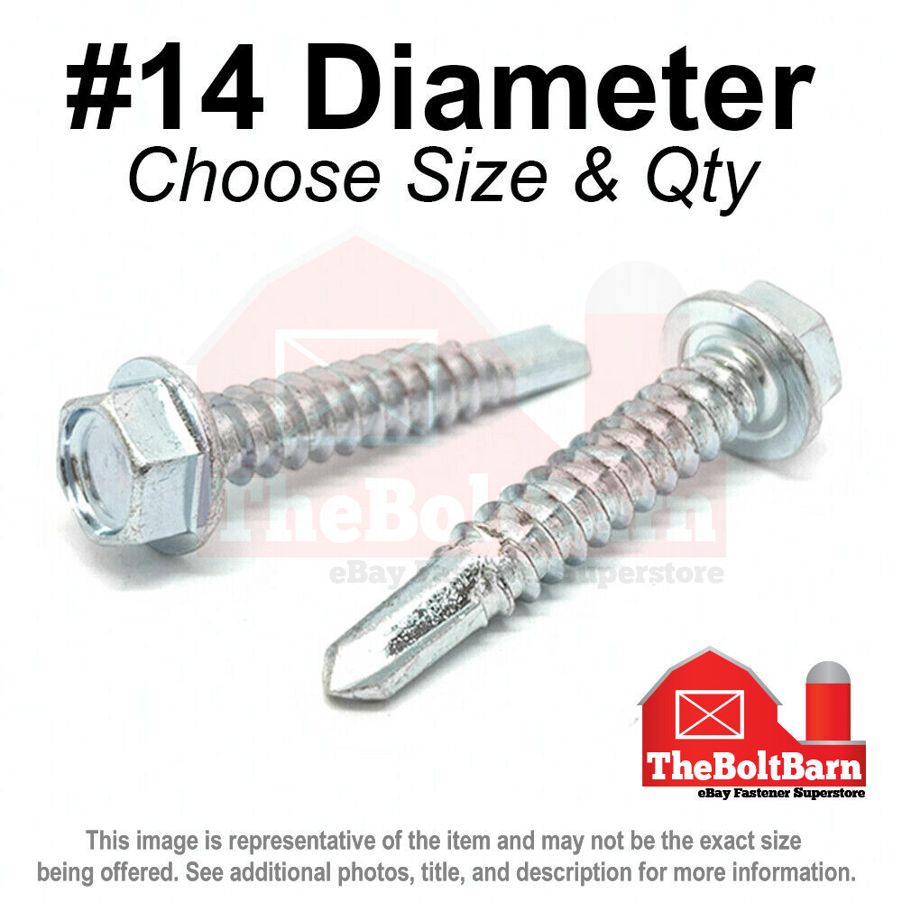 #14 Hex Washer Head Self Drilling Sheet Metal Screws Zinc (Pick Length & Qty)