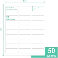 Printable Address Labels, 1″ x 2-5/8″, 30 per Sheet,Mailing Labels for Envelopes