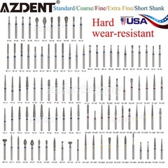 AZDENT Dental Diamond Burs High Speed Handpiece Friction Grip 5/Pc/100Pc/200Pc