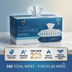 Member’s Mark Flushable Wipes, Scented, 540 Count – Hypoallergenic Fresh Scent