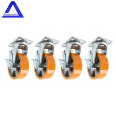 6 Inch Heavy Duty Caster Set 5000lbs, Double Ball Raceway Swivel Casters Orange