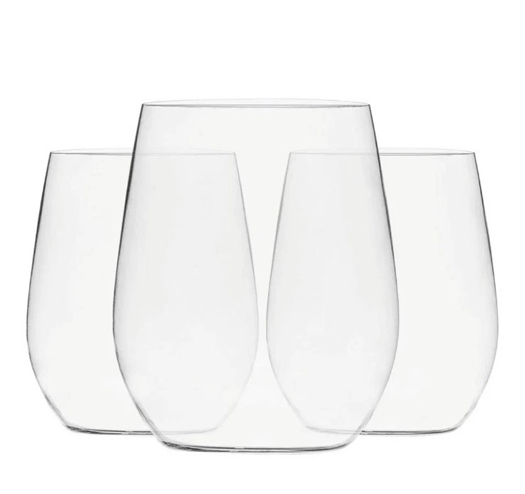 9320 Stemless Plastic Clear Wine Glasses 48 Pack, 12 Oz Shatterproof, Reusable