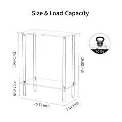 Clear Acrylic Narrow Side Table for Small Spaces, 15.75″ L x 7.87″ W x 19.82″…