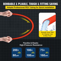VEVOR 1/2″x1000ft Pex Tubing Oxygen Barrier Red Pex-B Pipe Radiant Floor Heat