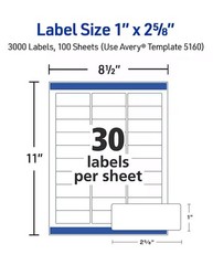 Avery 5160 Easy Peel Address Labels 1 x 2 5/8″ 30/sheet – Choose 600/900/1500