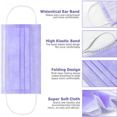 Face Mask Disposable Surgical Non-Medical Mouth Cover for Adults Children Purple