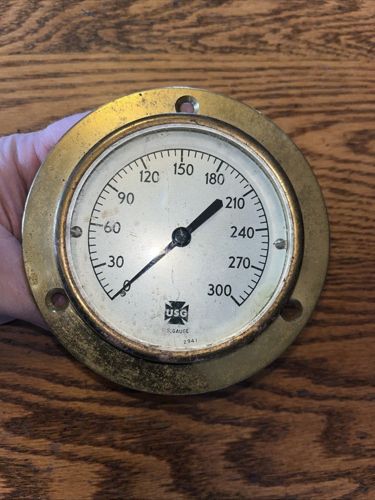 Vintage Brass Steam Pressure Gauge U.S. Gauge Co. 0-300psi Steampunk