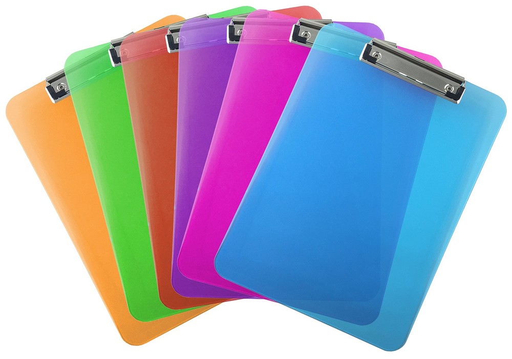 Plastic Clipboard Transparent Color Letter Size Low Profile Clip (Pack of 6) …