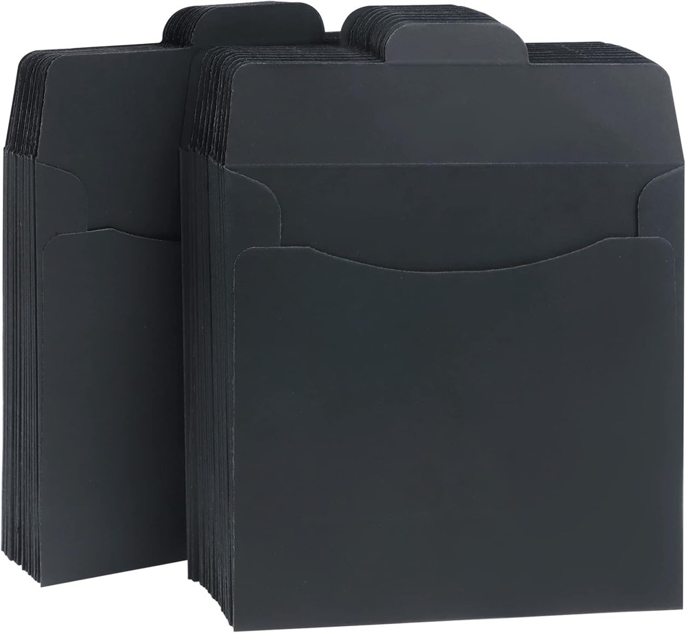 50 Pack Kraft Paper DVD Envelopes, Black Blank CD Paper Cardboard Storage Holde