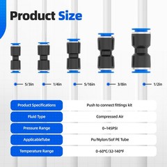 50PCS Quick Connect Air Hose 1/4″-5/16″-5/32″-3/8-/1/2″OD(50pcs), Black/Blue