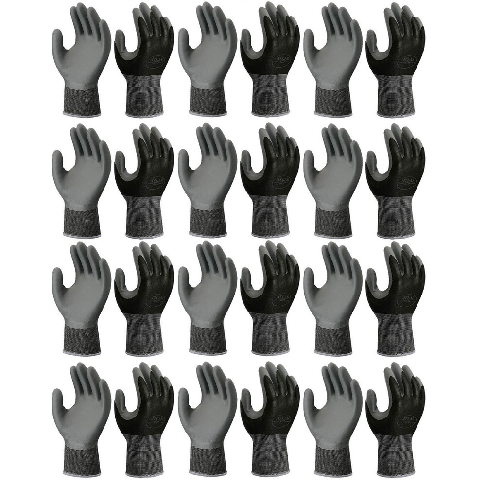 ATLAS FIT 370 SHOWA BLACK LARGE NITRILE GARDENING WORK GLOVES, 12-PAIRS