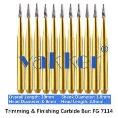 10/Pack Dental Trimming & Finishing Gold Carbide Burs Round Needle Egg FG7106