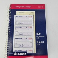 Adams Money Rent Receipt Book 2-Part Carbonless, 200 Sets per Book (5 Pack)