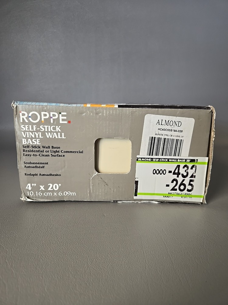 NEW Roppe 4 In. x 20 Ft. Roll Almond Vinyl Self-Stick Wall Cove Base HC40C53S184