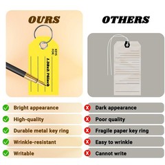 250 Yellow Key Tags with Labels & Rings – 1.38×2.76 Inches, Ideal for Car Dealer