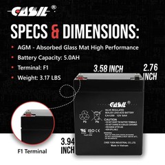 Casil CA1250 12V 5Ah SLA AGM Alarm Battery – Rechargeable Sealed Lead Acid…