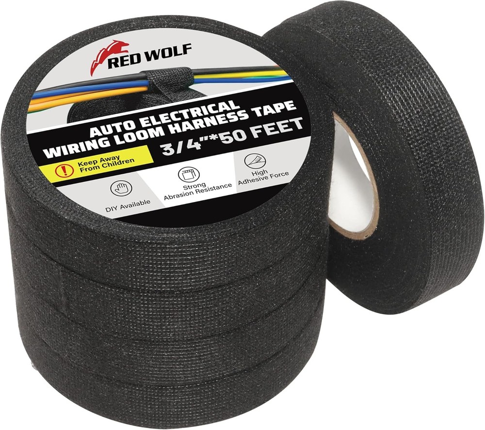 RED WOLF Wiring Harness Tape High Temp Wire Cable Loom Self-Adhesive Fabric Tape