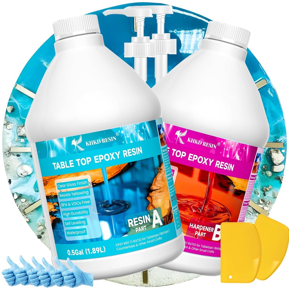 Table Top Epoxy Resin Kit – 1 Gallon Crystal Clear Epoxy Anti-Yellow, Self Le…