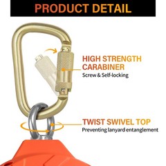 TRSMIMA Fall Protection Retractable Lanyard – 20ft 20ft, ORANGE