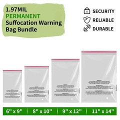 Clear Poly Bags with Suffocation Warning Self Seal Merchandise Packaging For FBA