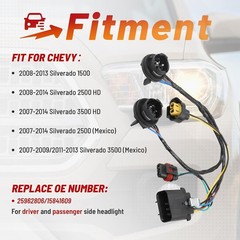 Chevy Silverado Headlight Wiring Harness 2007-2014 Red Wolf Socket Fit