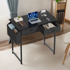 32″ Office Small Computer Desk,Home Study Table with 2 Fabric Drawers & Side Bag