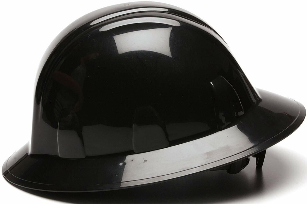 Pyramex Full Brim Hard Hat with 4 Point Ratchet Suspension, Black