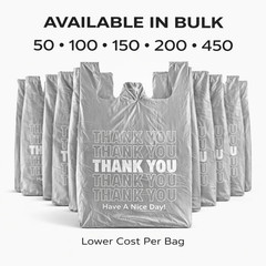Bags Extra Large 18 x 8x 32 Gray Thank You T-Shirt Plastic Grocery Shopping Bags