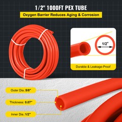 VEVOR 1/2″x1000ft Pex Tubing Oxygen Barrier Red Pex-B Pipe Radiant Floor Heat