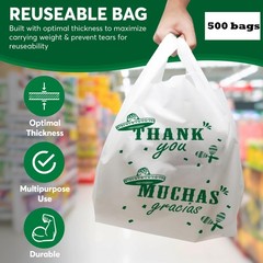 Bilingual Shopping Bags – Thank You/Muchas Gracias, White Plastic with Handle…