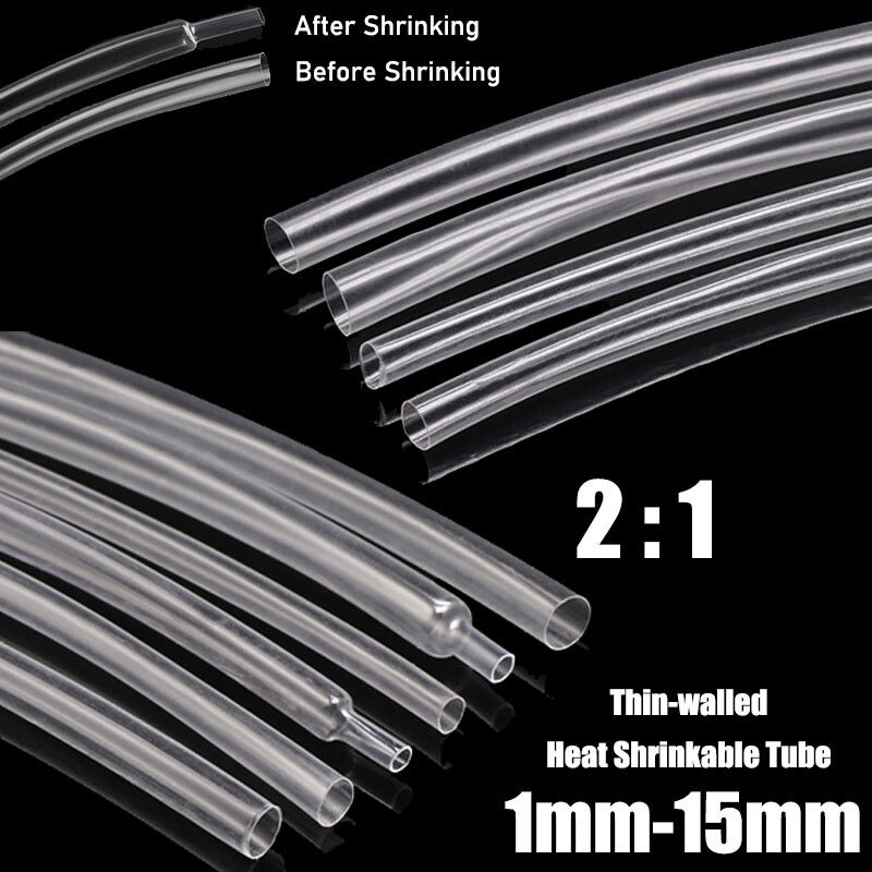 Ø1mm-15mm Ultra-thin 2:1 Heatshrink Tube Clear Heat Shrink Tubing Wire Sleeving