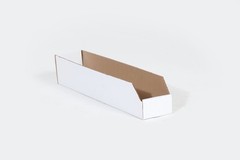 6 x 18 x 4 1/2″ Open Top Bin Corrugated Box White 50/Case