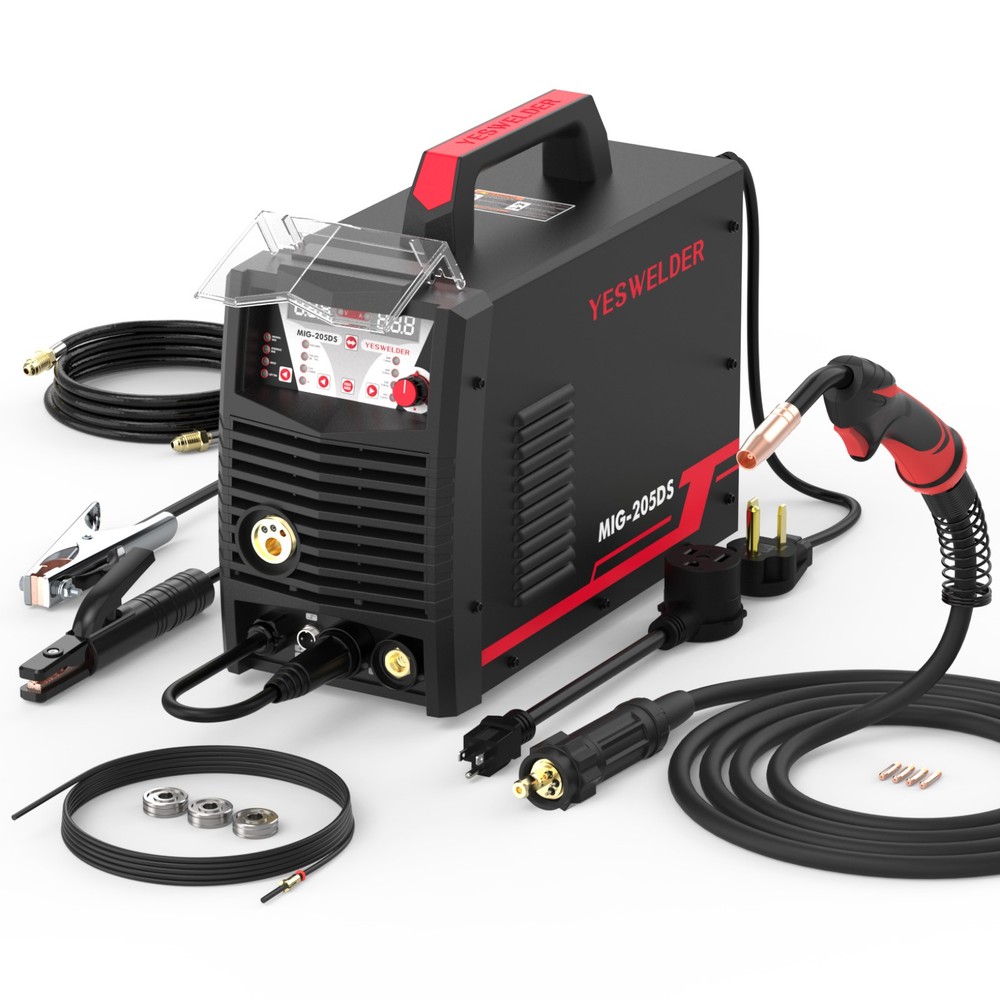205A 5in1 MIG/Flux Core/TIG/Stick Welder 110V/220V Aluminum Welding LED Display