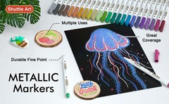Metallic Marker Pens, 30 Colors Metallic Paint Markers with 1 Coloring Book Fine