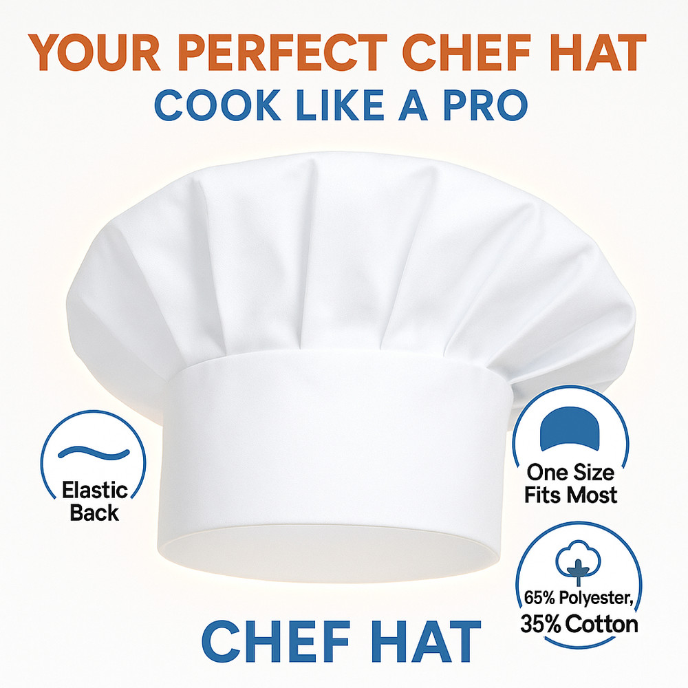 Chef Hat Adult Kids Elastic Back Kitchen Cooking Baker Cap for Men Women Unisex