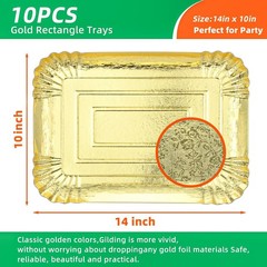 10 PCS Gold Rectangle Trays, Heavy Duty Disposable Paper Cardboard for Platters,