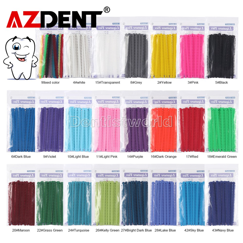 AZDENT Dental Orthodontic Ligature Ties Elastic Rubber Bands 1000Pcs 23 Colors