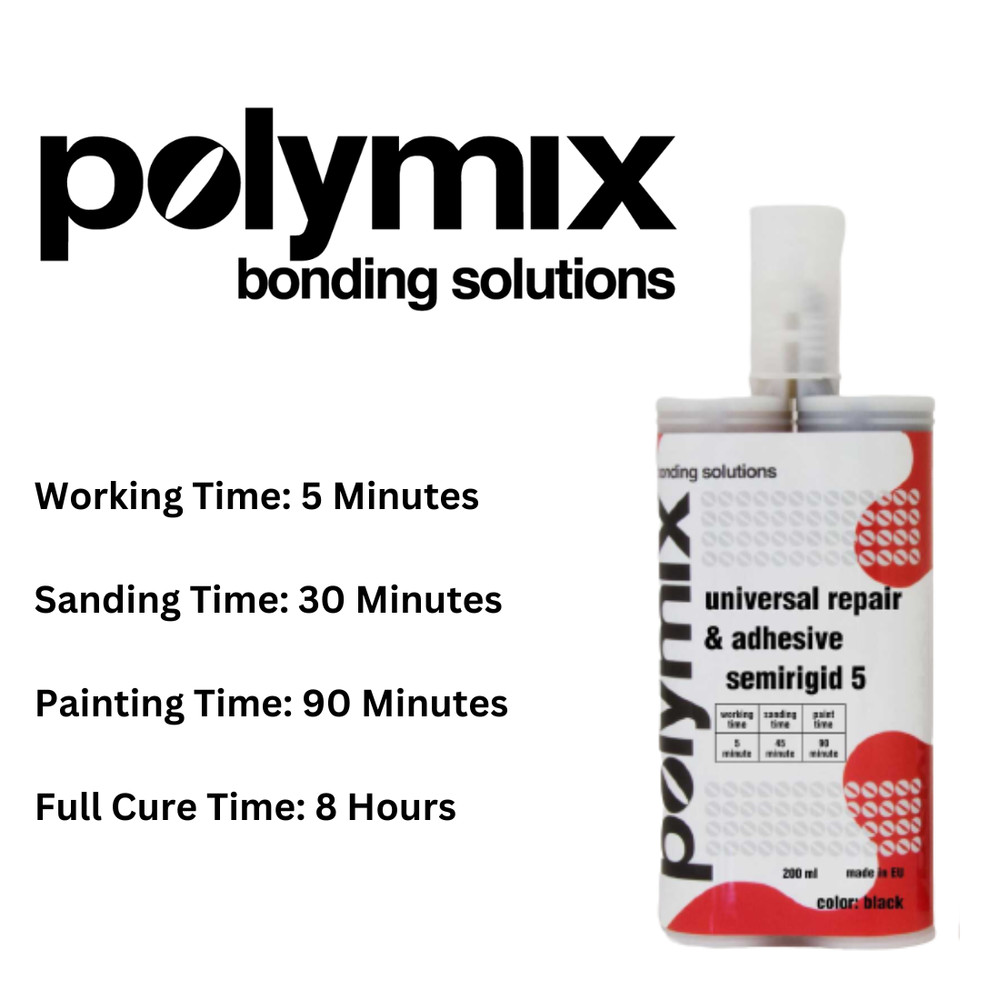 Polymix Universal Black Semi Rigid Plastic Repair & Adhesive Cartridge 50ml