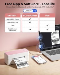Phomemo Bluetooth Thermal Label Printer, 241BT 4X6 Wireless 4×6, PINK