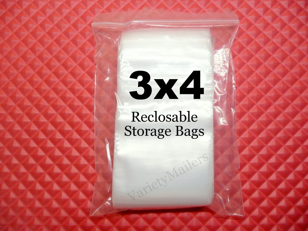100 Reclosable Storage Bags 3”x 4” Clear 2 Mil Seal-Top Baggies 3×4