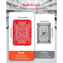 Uimoso 12 Stackable Plastic Shopping Baskets with Handles, Red for Grocery Use